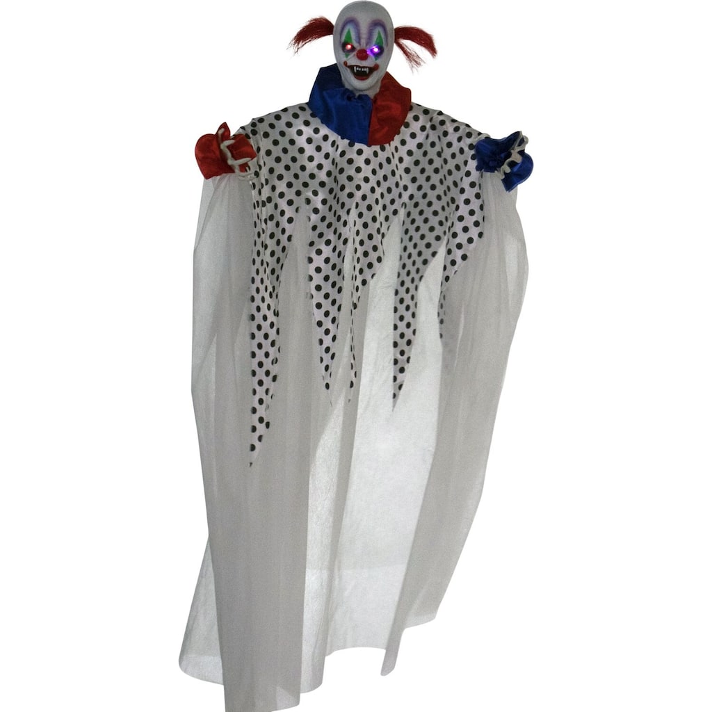 Haunted Hill Farm Life-Size Animatronic Clown, Indoor/Outdoor Halloween Decoration, Light-up Colorful Eyes, Spinning, Battery