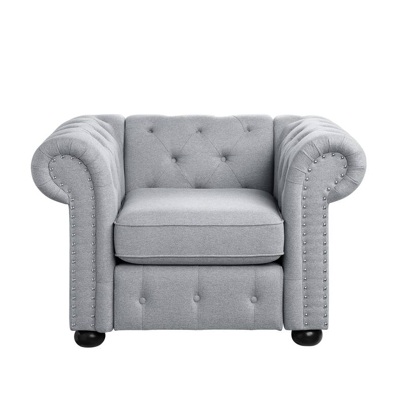 Corvus Aleksis Tufted Chesterfield Club Chair with Rolled Arms - Light Grey