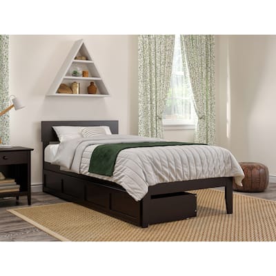 Extra Long Twin Bed with Drawers - Modern Espresso Finish Bedroom Furniture