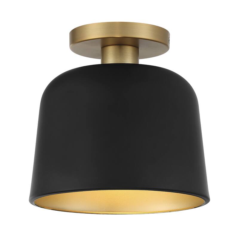 Bellevue SH60067 9" Wide Semi-Flush Ceiling Fixture - Matte Black / Natural Brass