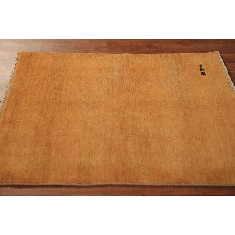 Orange Gabbeh Oriental Rug Hand-Knotted Wool Carpet - 3'0" x 3'10"