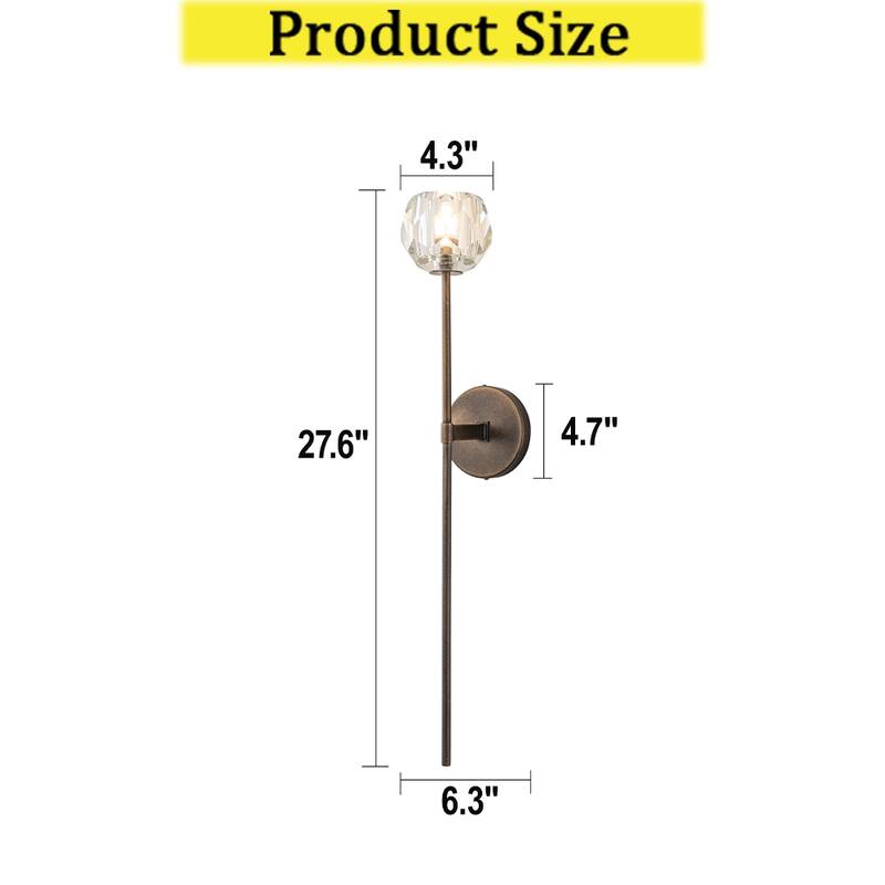 CraftHome H28" 1-Light Antique Bronze Vertical Wall Lamp with Faceted Crystal Shade Wall Light for Bathroom Vanity Bedroom