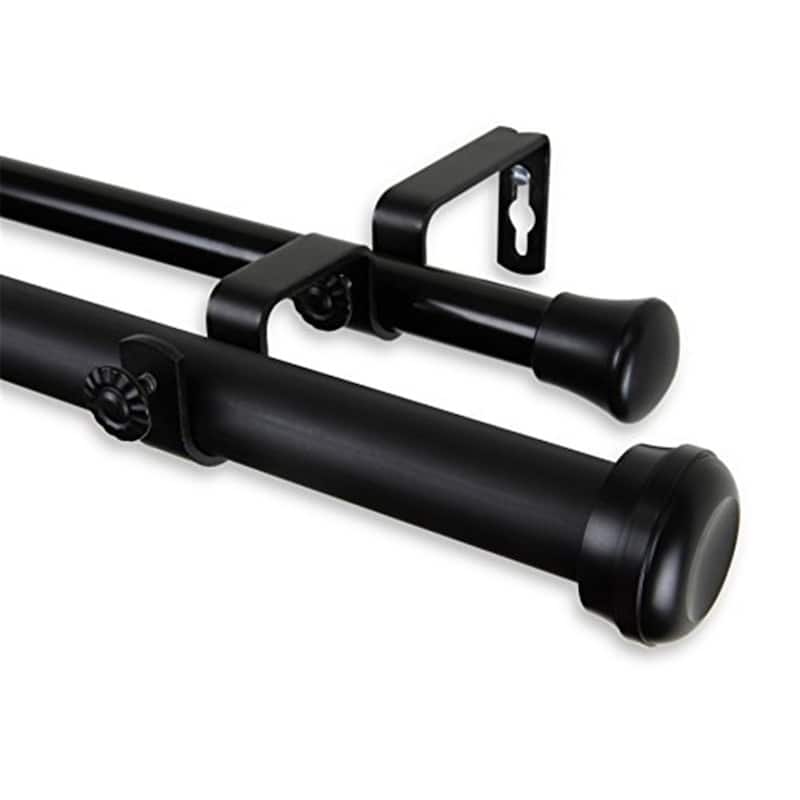Rosen 1 Inch Double Curtain Rod - Adjustable 48-84 Inch - Black Finish - 84