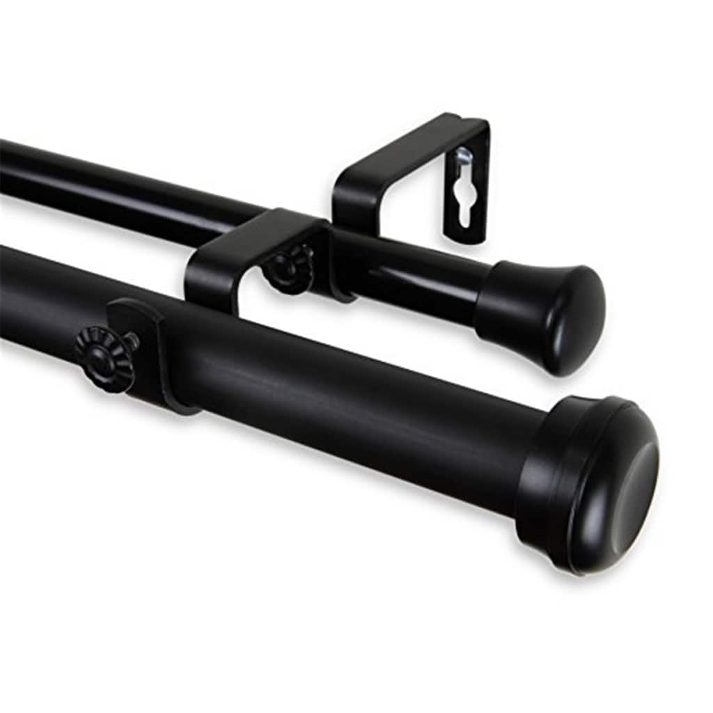 Rosen 1 Inch Double Curtain Rod - Adjustable 48-84 Inch - Black Finish - 84