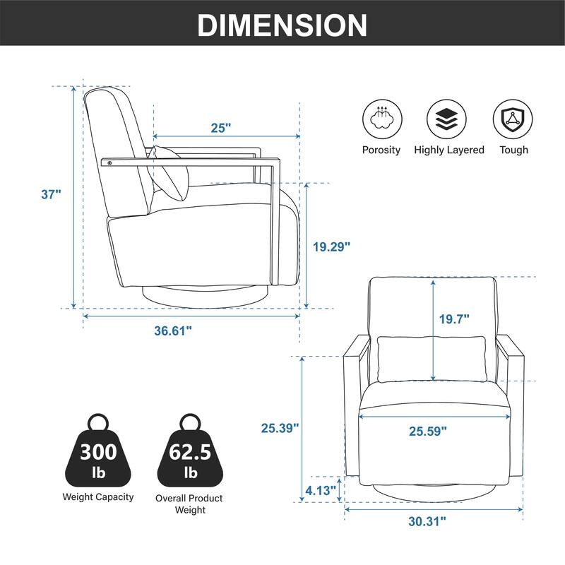 Swivel Accent Chair with Wood Armrests, Modern Faux Leather Arm Chair for Living Room, Comfy Club Reading Chairs for Bedroom