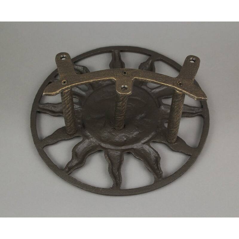 Zeckos Bronze Cast Iron Sun Face Wall Mount Garden Hose Hanger - 5.5 X 12 X 12 inches