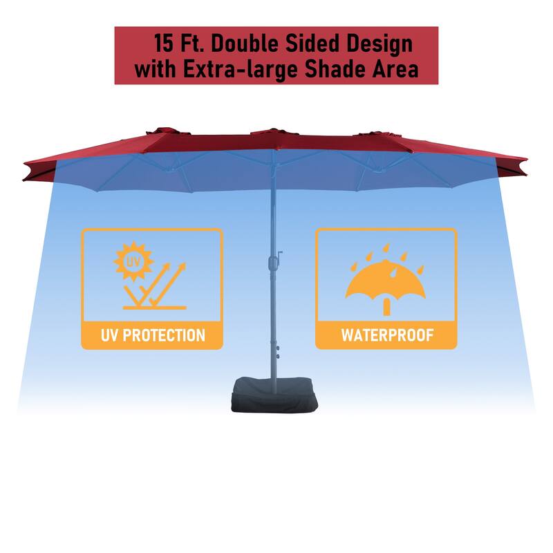 15ft Rectangular Patio Market Umbrella with Base