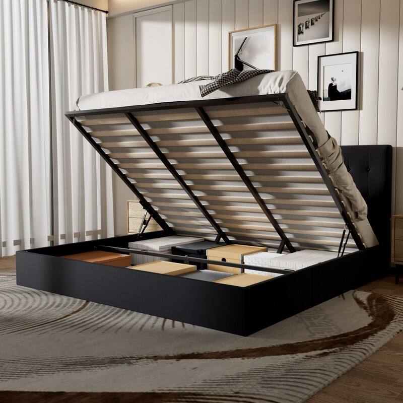Plywood Frame Upholstered Platform Bed with Lift-up Storage