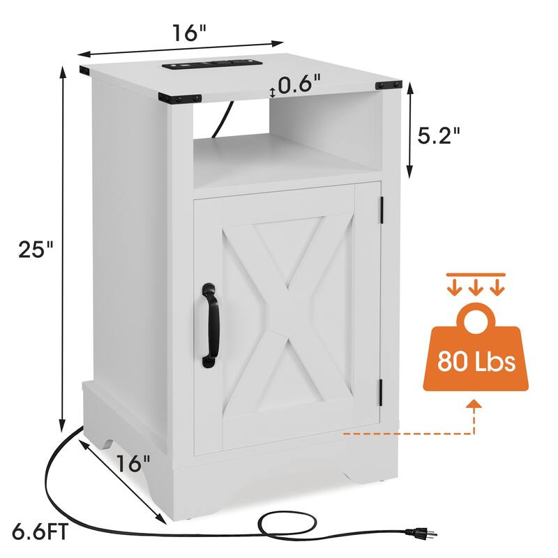Rustic Wooden Nightstand with Charging Station and Ample Storage