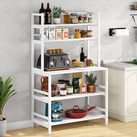 5-Tier Kitchen Bakers Rack Utility Storage Shelf Microwave Oven Stand, Industrial Microwave Cart Kitchen Stand with Hutch