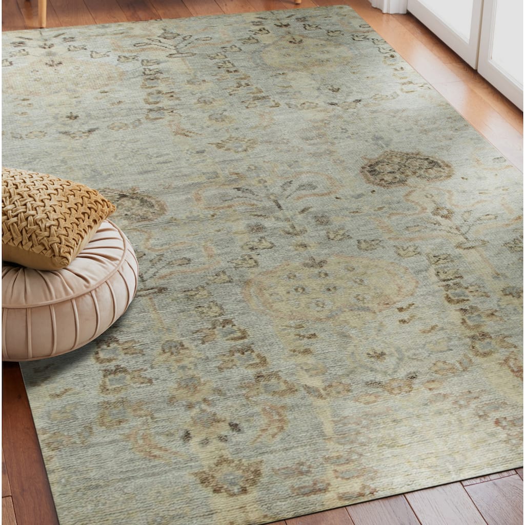 Ivory Contemporary Floral Modern Knot Area Rug - 5' x 8'