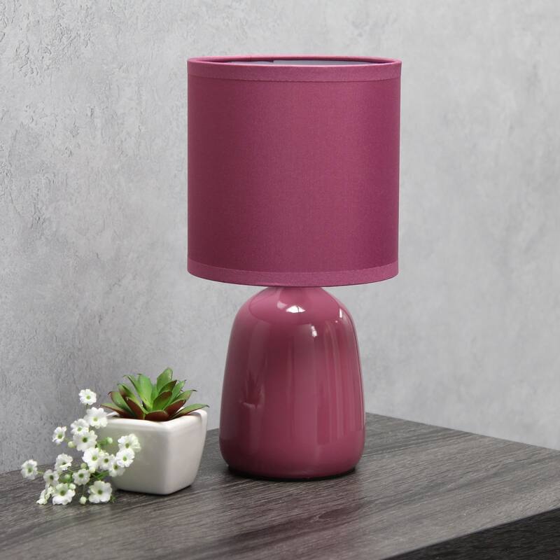 Tall Ceramic Thimble Bedside Table Desk Lamp with Drum Shade - 10" - Purple