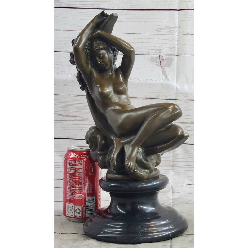Diana On A Crescent Moon By Séraphin Denécheau Bronze Sculpture On Marble Base