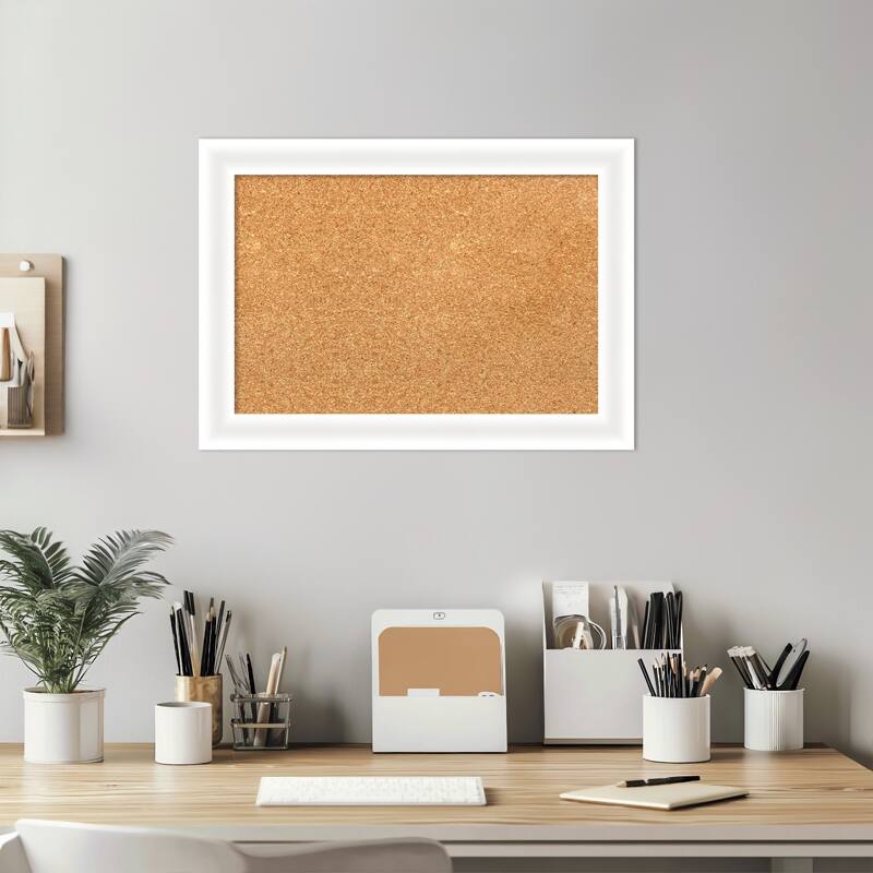 Oliver White Narrow Wood Framed Cork Board - Bulletin Board, Organization Board, Pin Board
