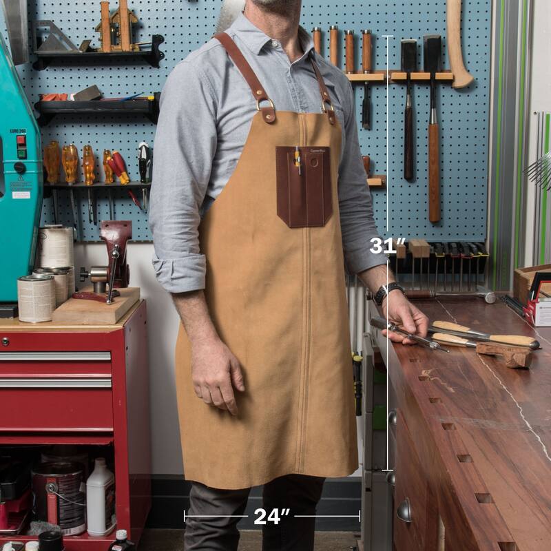 Kings County Tools Shop Apron - Premium Suede Leather Woodworking, Carpenters or BBQ Apron for Men
