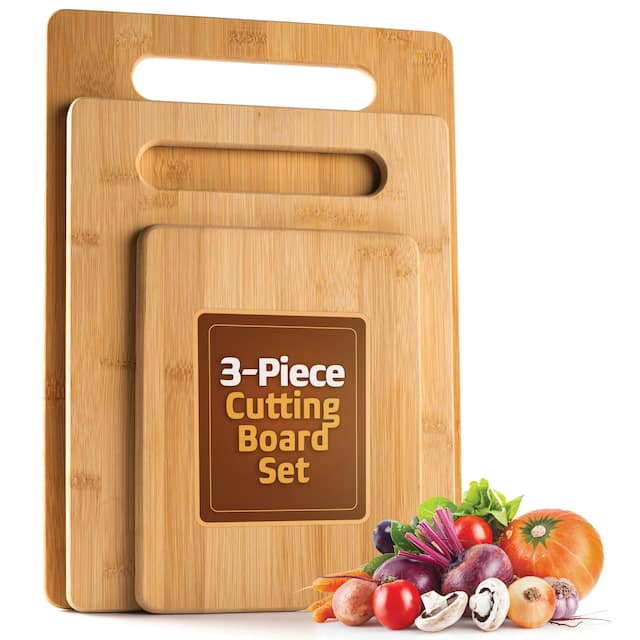 Bambusi Cutting Board Set, 3-Piece Chopping & Serving Tray - Beige