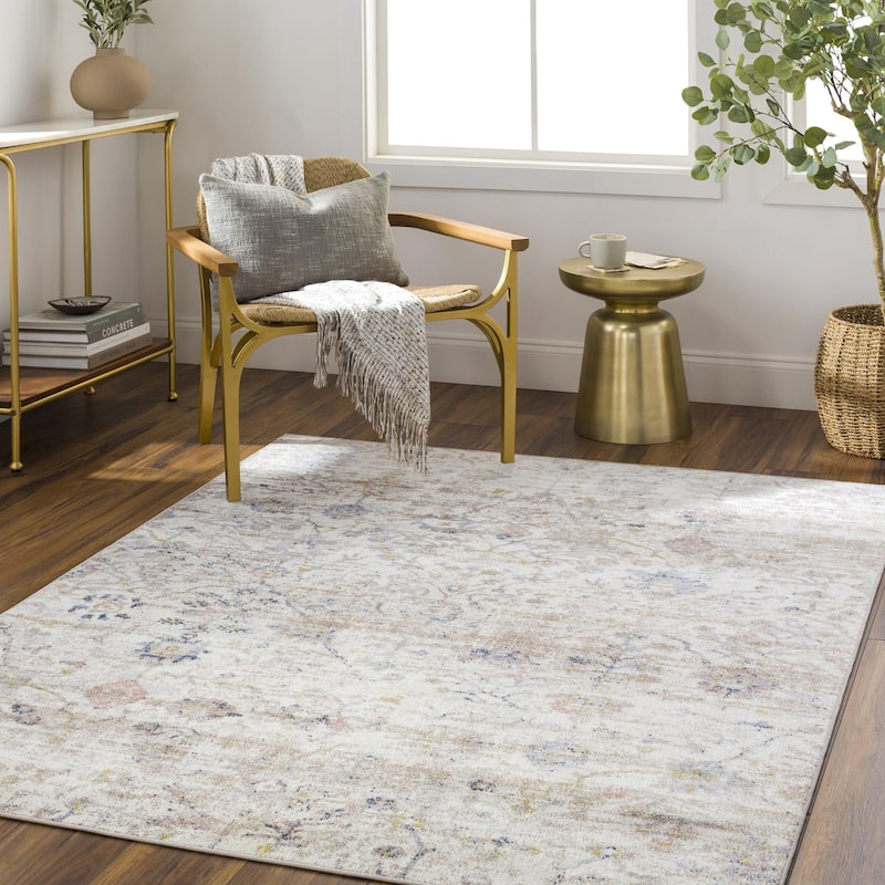 Livabliss Lavadora Transitional Medallion Washable Area Rug - Beige Multi - 6'7" x 6'7" Round