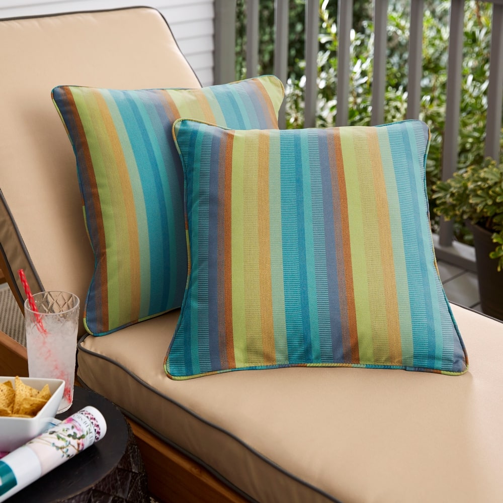Sunbrella Blue Stripe Indoor/Outdoor Corded Throw Pillow, Set of 2