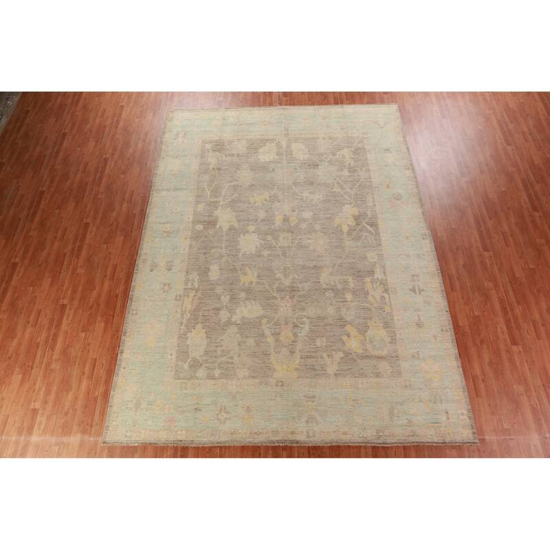Hand Knotted Oriental 100% Wool Carpet Transitional All-Over Brown Oushak Area Rug - 13' 5'' X 9' 11''
