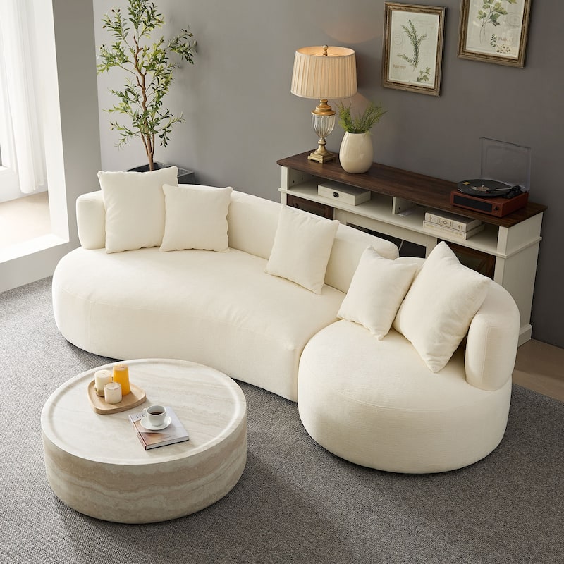 Modern 2 in 1 Sectional Curved Rotatable Sofa Couch, Swivel 360° Comfy 4-Seat Upholstered Sofa - Right Facing