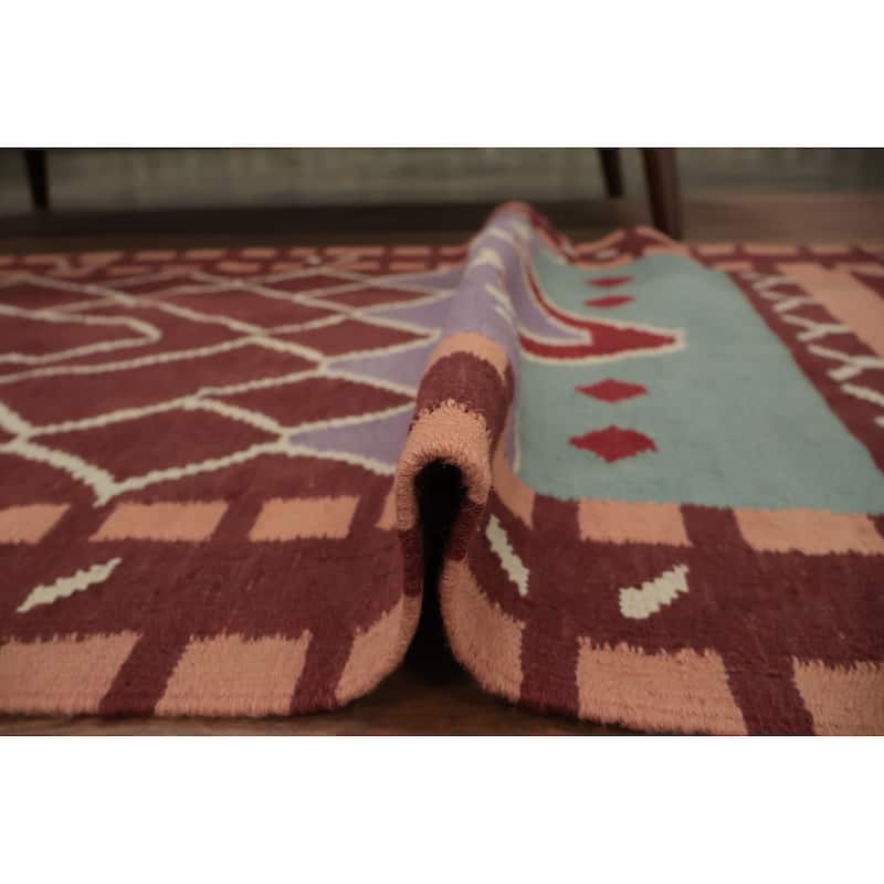 Hand Woven Oriental 100% Wool Carpet Southwestern Tribal Multi-Colored Kilim Runner Rug - 12' 10'' X 3' 2''
