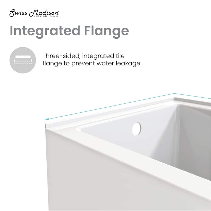 Lausanne 48 X 30" Left-Hand Drain Alcove Integrated Armrest Bathtub With Apron - 30x48 Left