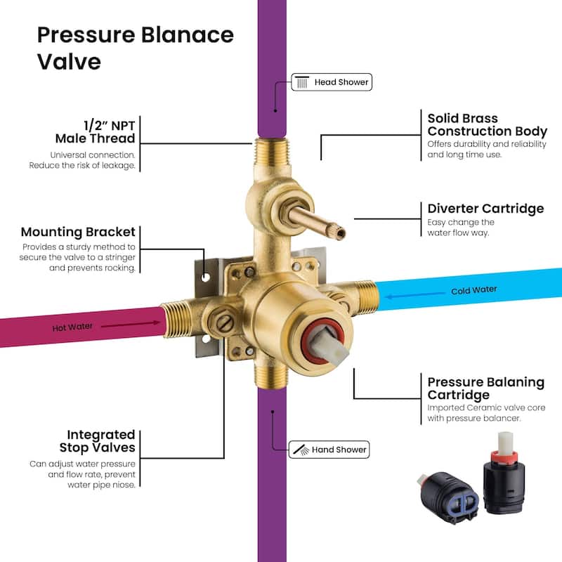 Circular Pressure Balanced Shower System with Rough-In Valve