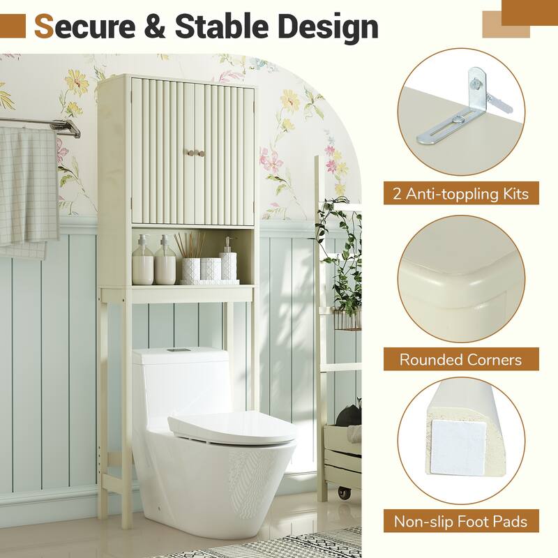 Gymax 66'' Over the Toilet Storage Cabinet w/Fluted Doors Adjustable