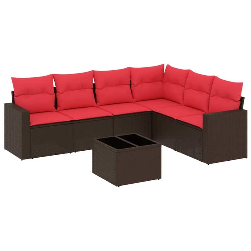 vidaXL Patio Sofa Set with Cushions Outdoor Conversation Furniture Poly Rattan - 25.8" x 24.4" x 27.2"