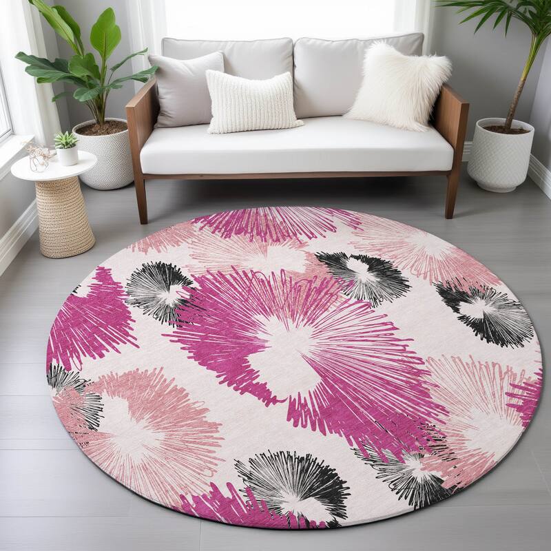 Machine Washable Indoor/Outdoor Modern Floral Chantille Rug