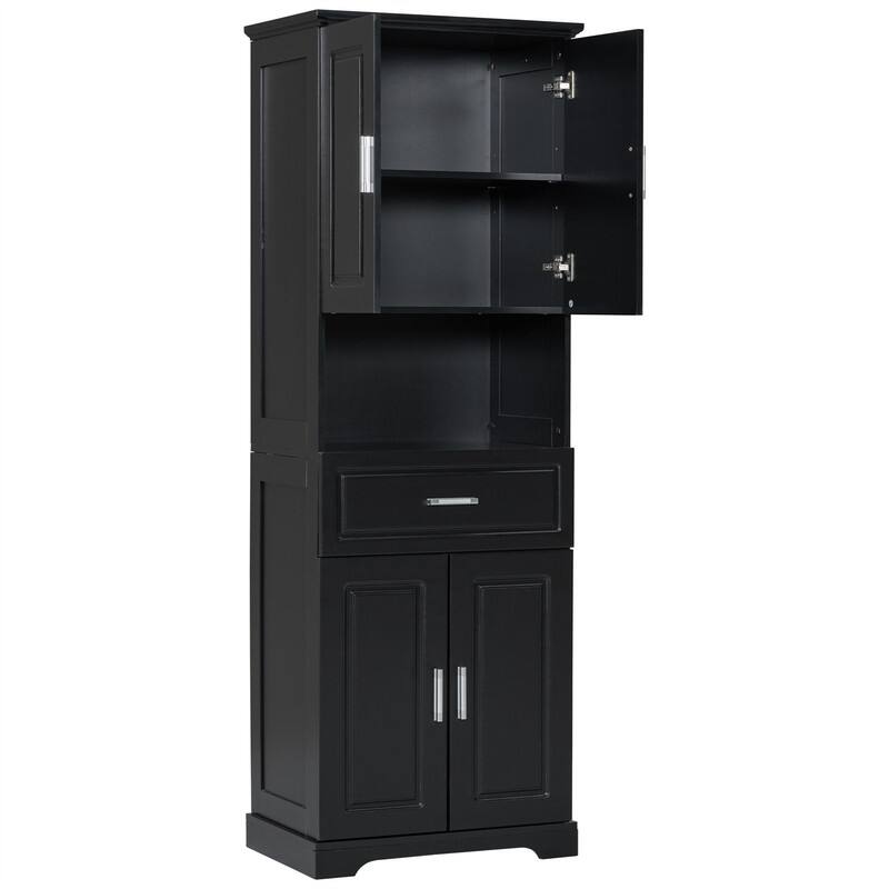 Tall Bathroom Storage Cabinet with 4 Doors and 1 Drawer, Freestanding Bathroom Floor Cabinet w/Open Storage & Adjustable Shelves