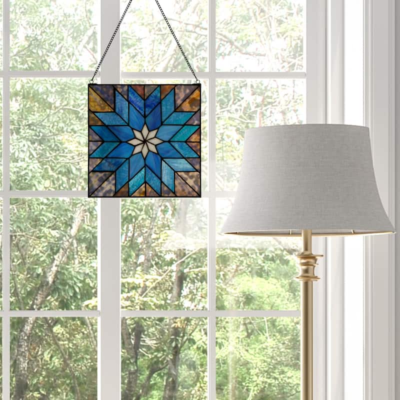 River of Goods Multicolored Geometric Floral River of Goods Stained Glass Window Panel - 12" x 0.25" x 12"