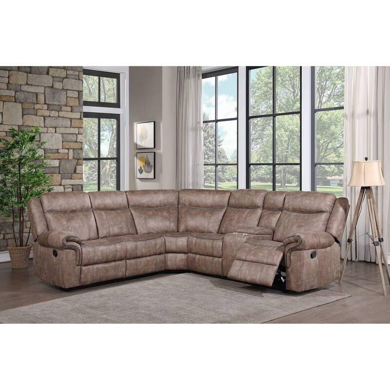 Everwell Sectional Sofa with 2 Cup Holder - Two Tone Chocolate