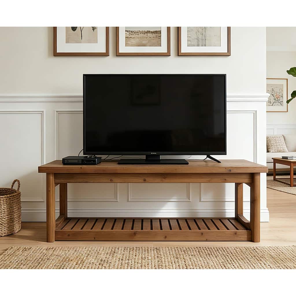 63 Inch Solid Wood TV Stand for 27-70 Inch TVs with Open Storage, Low Media TV Console Table for Entertainment Center,