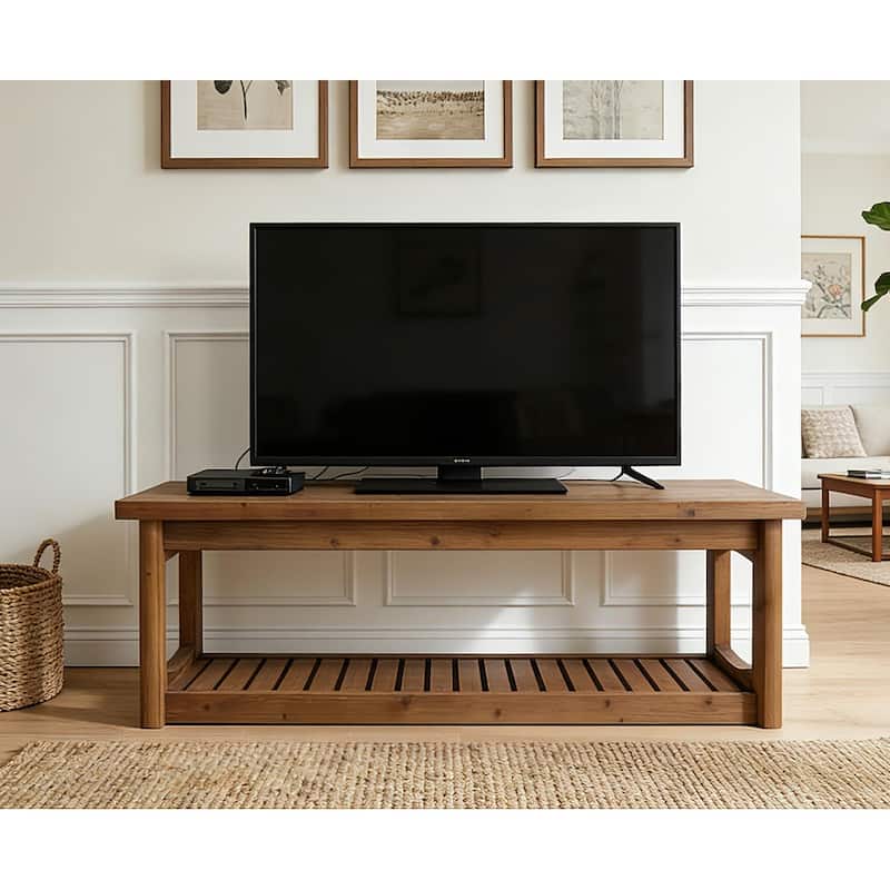 Solid Wood TV Stand for 27-70 Inch TVs with Open Storage, Low Media TV Console Table for Entertainment Center
