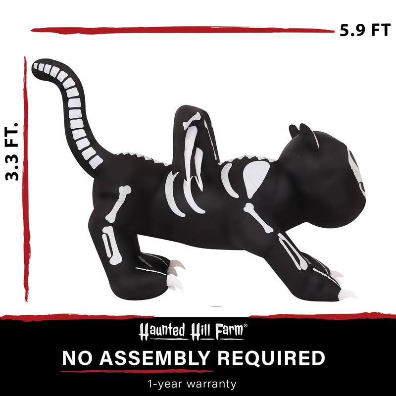 Haunted Hill Farm 5.9-Ft. Wide Prelit Inflatable Skeleton Cat with Wings