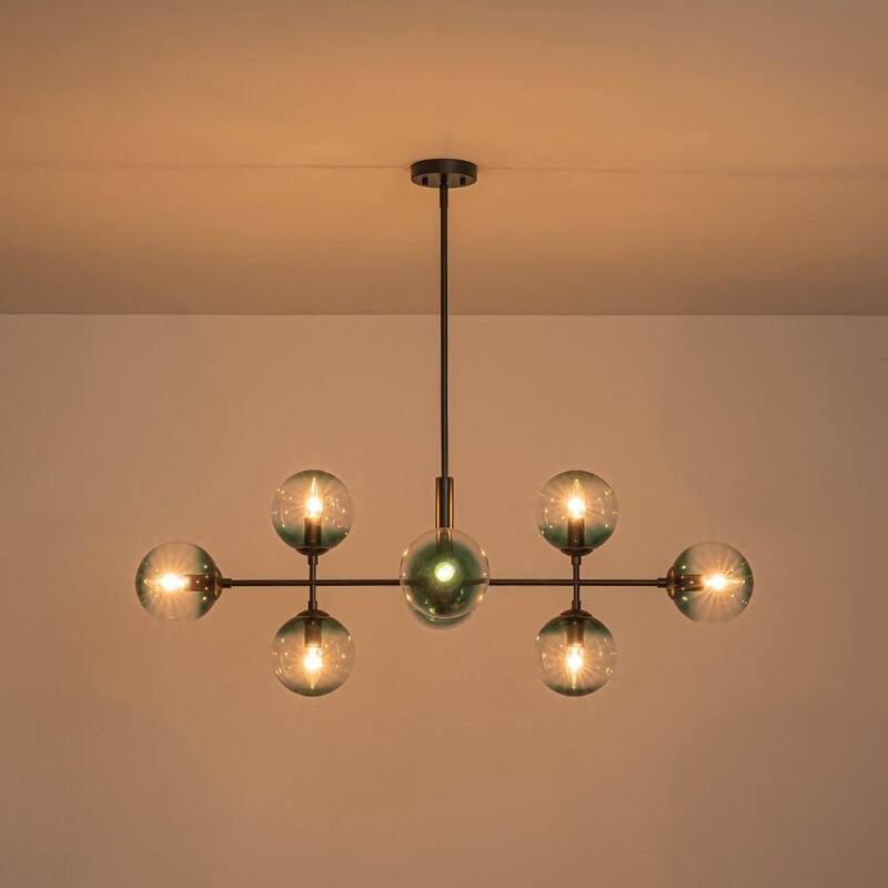 Modern 8-Light Gradient Blue Glass Bubble Linear Sputnik Chandelier