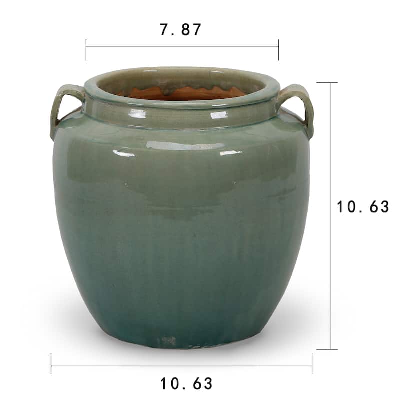 Artissance 10.2 in. W Green Ceramic Vintage Style Jar w/2 handles