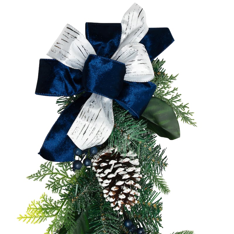 Frosted Pine with Blueberries, Bows and Ornaments Christmas Garland - 6' x 8" - Unlit