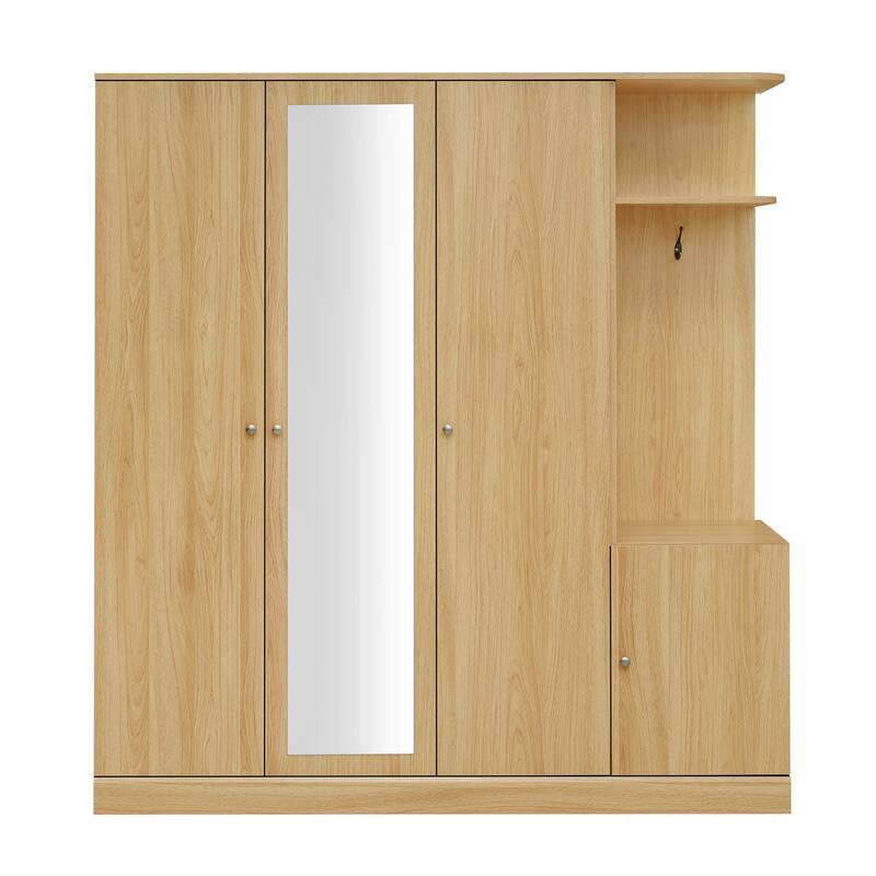 4-Door Wardrobe with Shelves, Drawers & Full-Length Mirror