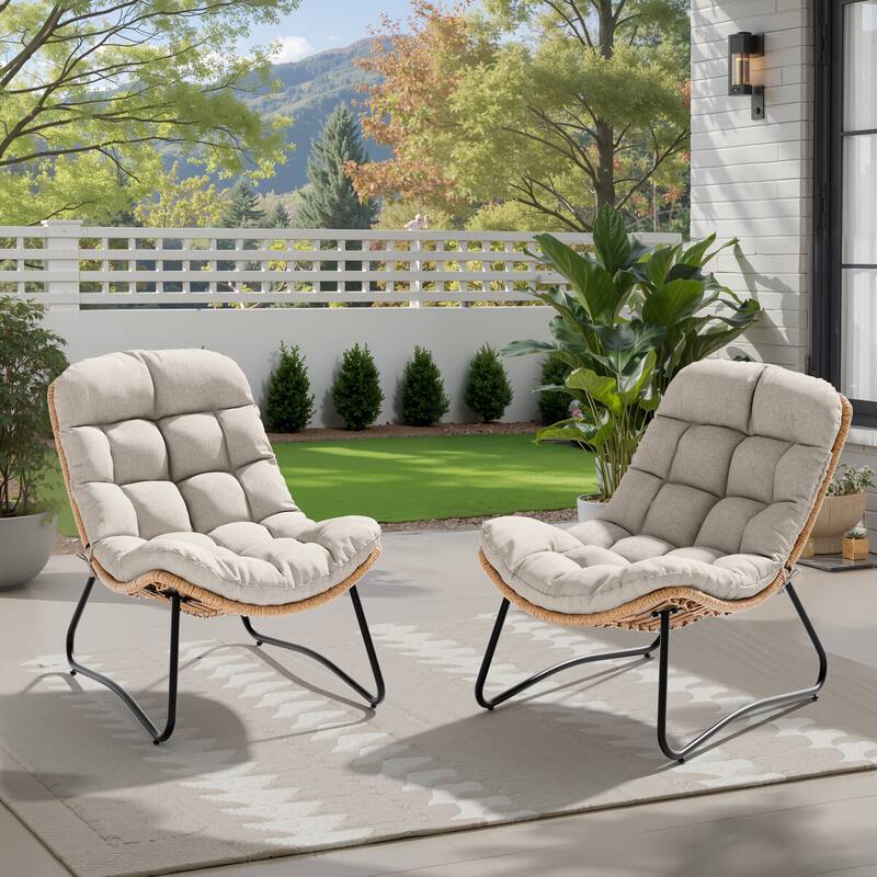 Indoor Outdoor 2-Piece Papasan PE Rattan Chair with Cushion