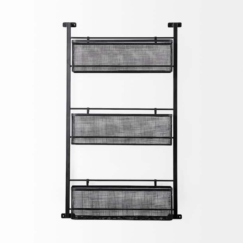 Macrinus Black Metal With Mesh Baskets Wall Mounted Shelving Unit - 23.4"W x 5.5"D x 38.6"H