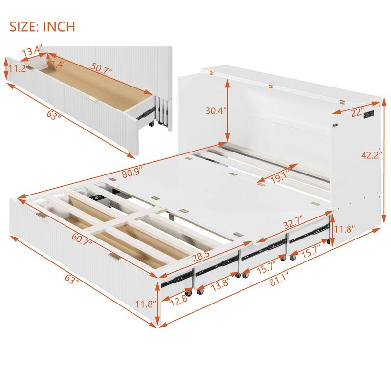Queen Size Murphy Bed with drawer and a set of Sockets & USB Ports