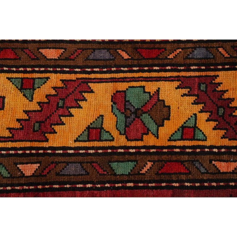 Hand Knotted Oriental 100% Wool Carpet Traditional Geometric Oranges & Rust Ardebil Runner Rug - 12' 8'' X 4' 0''