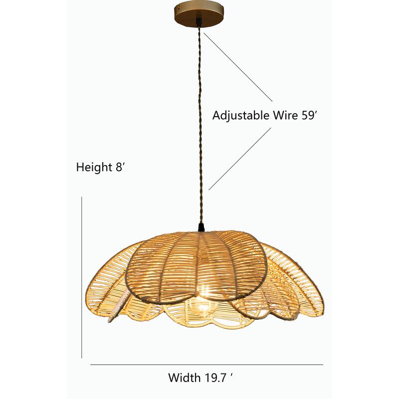 Boho Rattan Flower Pendant Light Coastal Hanging Fixture Light - 20" Wide