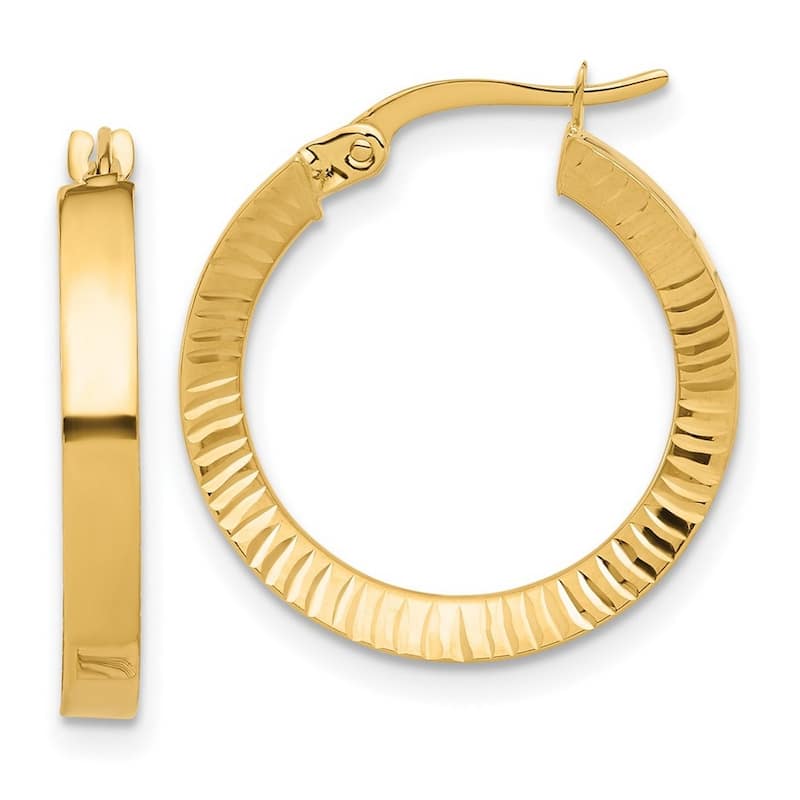 Curata 14k Yellow Gold Polished and Sparkle Cut Hoop Earrings - 22.36x19mm