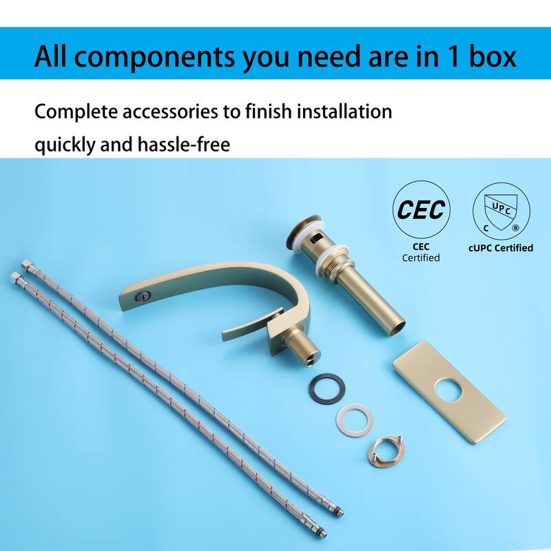 Modland C-Shaped Single Hole Bathroom Faucet, 500K Cycle CUPC Certified, 6-Inch Cover Plate, Black / Gold / Nickel / Chrome