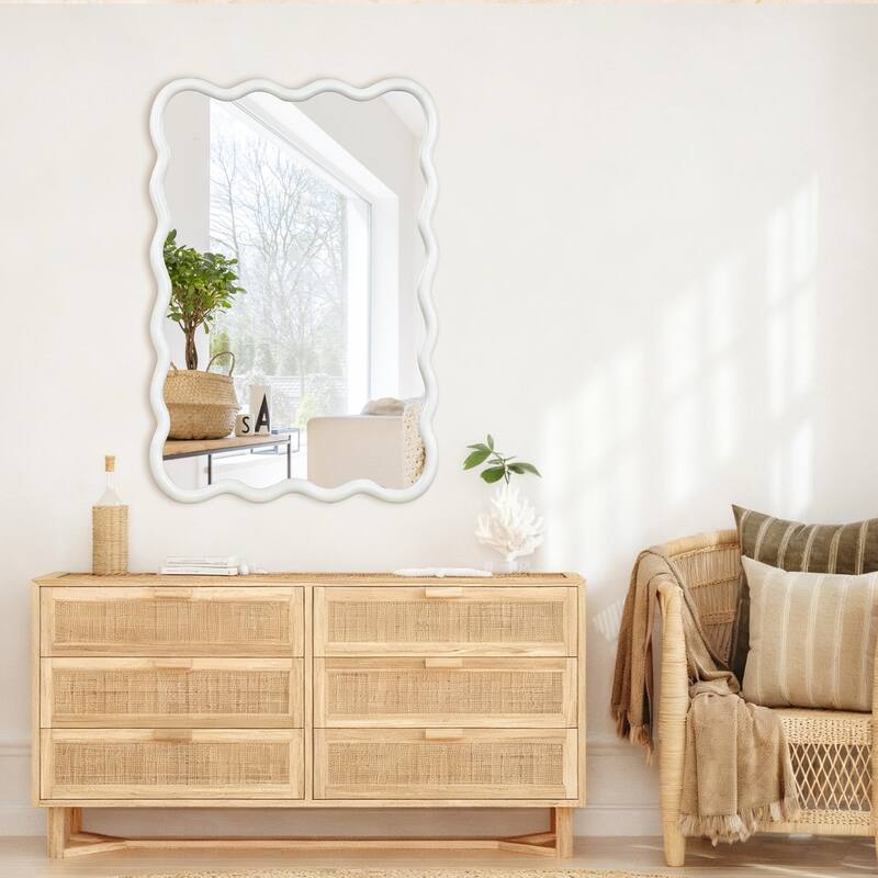 24"x 36" Wavy Rectangle Solid Wood Frame Decorative Mirror,For Bedroom, Bathroom, Living Room, Entryway