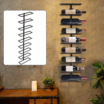 9 Bottle Wall Mounted Wine Rack Industrial Wine Storage Display Rack - 10.6''*4.3''*38.9''