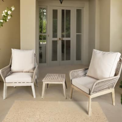 3-Piece Modern Outdoor Acacia Wood Chair Set with Side Table